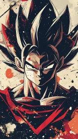 Stylized anime warrior portrait with dynamic splatter background.