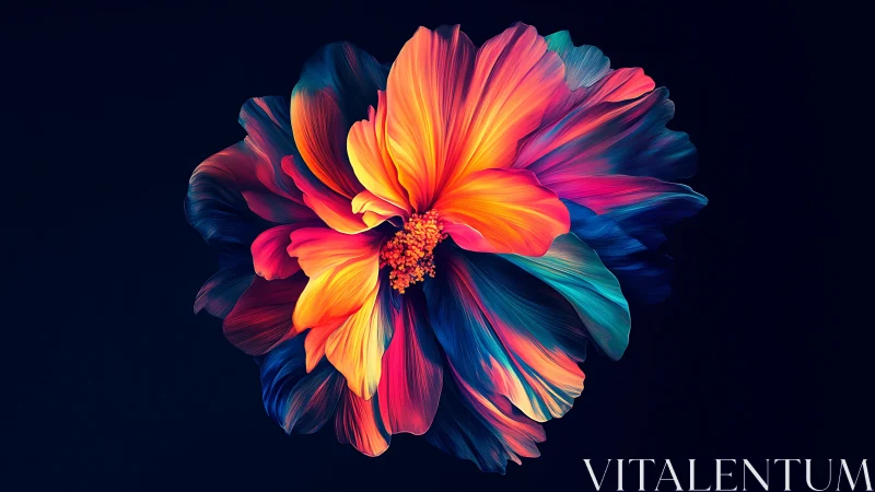 Multicolored abstract flower form on dark background.