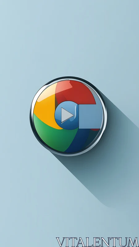 Circular media icon with colorful segments and play button.
