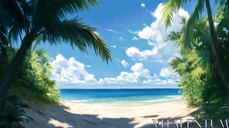 Tropical Coastal View with Palm Trees and Ocean