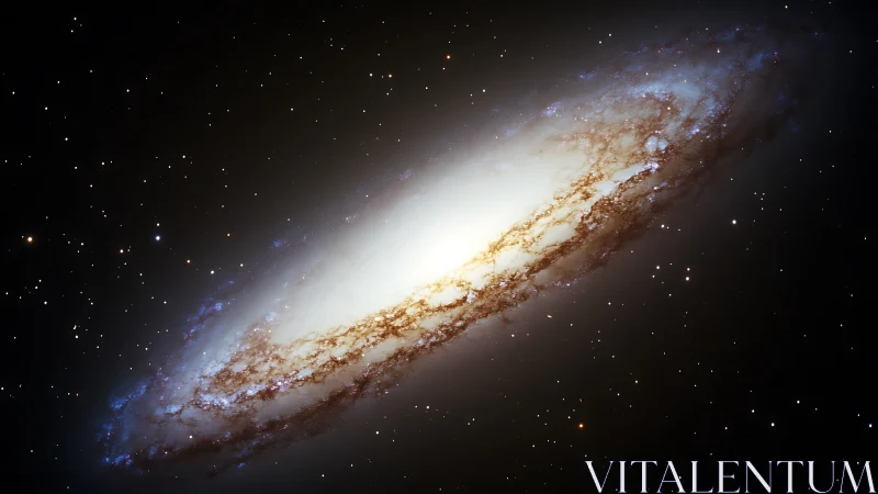 Spiraling galaxy glows softly as stars shimmer in deep space