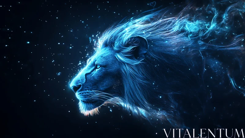 Luminescent lion profile rendered as flowing nebular plasma