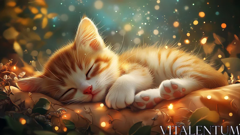 Golden Feline at Rest: Warm Luminescence and Dreamlike Bokeh.