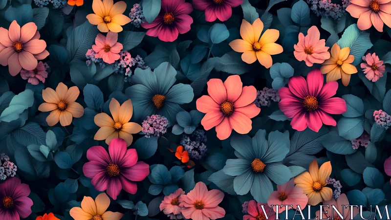 Jewel-Toned Blossoms Dancing Against Deep Twilight