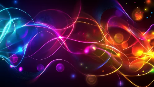 Neon light trails curve across dark background in vivid colors