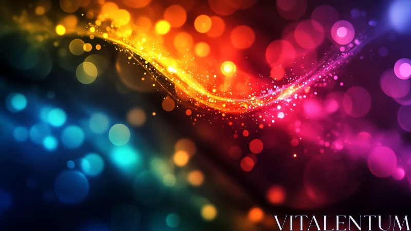 Prismatic bokeh wave with luminous particle stream gradient.