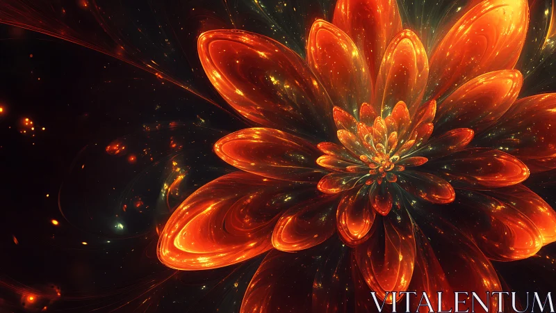 Digital render shows layered luminous orange fractal flower