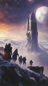 Epic sci‑fi expedition toward monolithic alien spire structure.