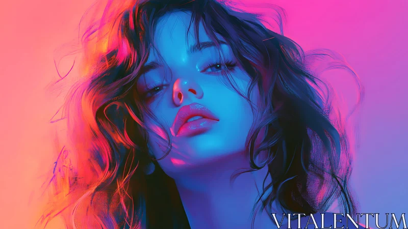 Digital neon portrait with chromatic rim lighting and glossed skin.