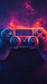 PlayStation Controller with Fire and Neon Lighting.
