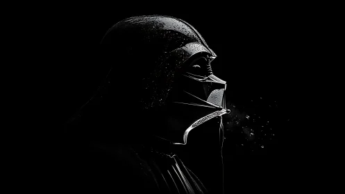 Helmeted dark figure in stark cinematic profile lighting.