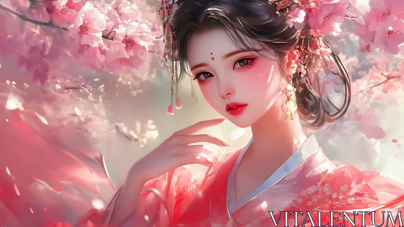 High-chroma sakura portrait uniting anime facial idealization