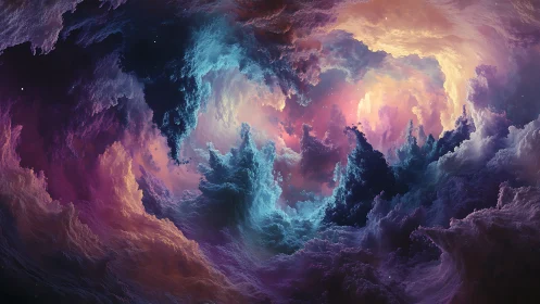 Volumetric nebula vortex rendered as high-depth digital cloudscape.