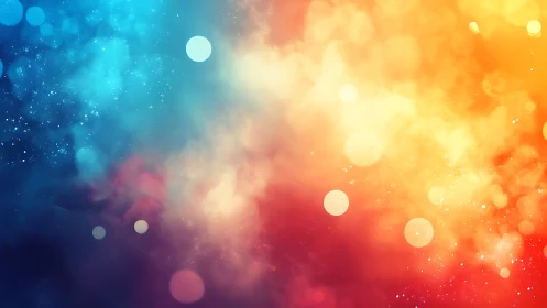 Colorful abstract bokeh clouds in blue, red, and gold.