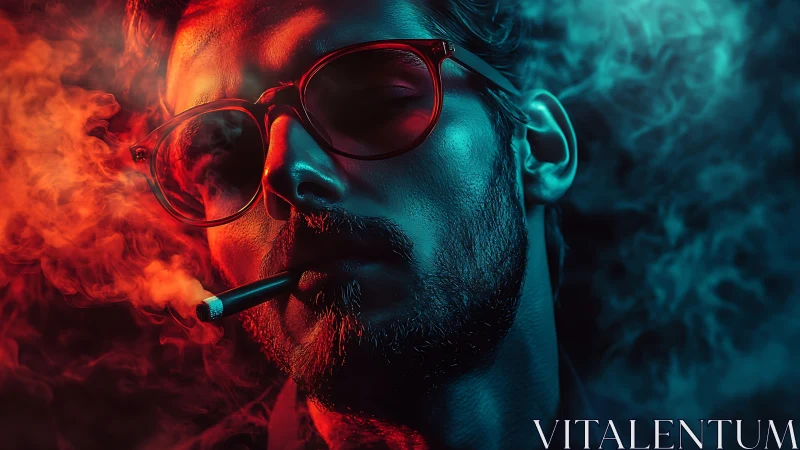 Cyberpunk portrait in neon split lighting with cinematic smoke.