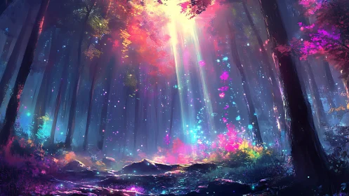 Neon Forest Cathedral. Luminous Woodland Convergence.