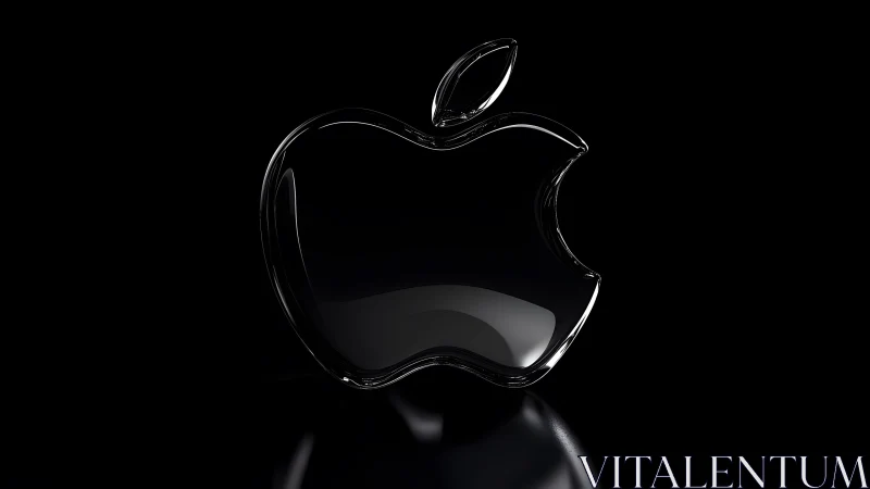 Glossy Black Apple Logo on Dark Background in 3D Style.