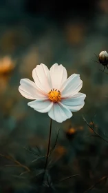 Cosmos bloom in shallow depth with warm bokeh field.