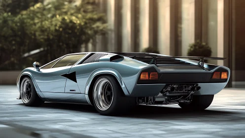 Silver midnight supercar lounges in soft city afterglow.