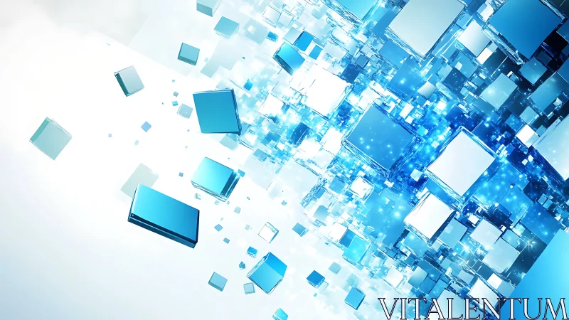 Floating glass cubes form a luminous abstract data stream