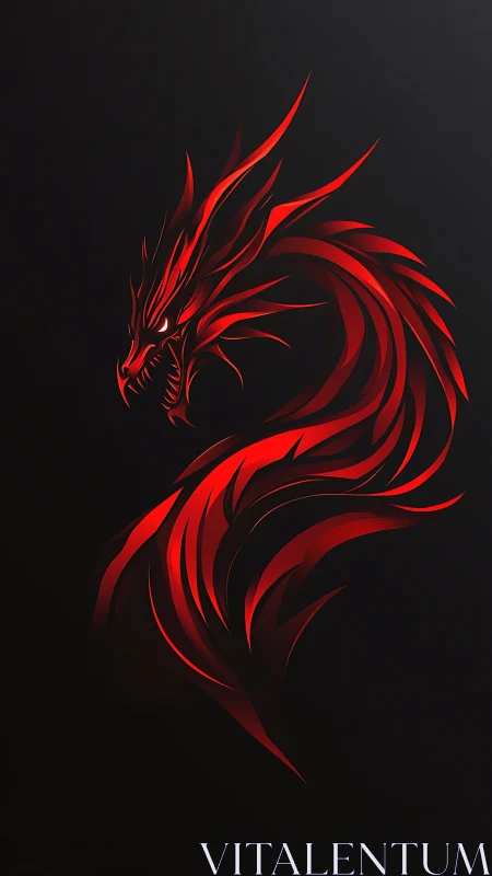 Abstract red dragon silhouette on black gradient background.