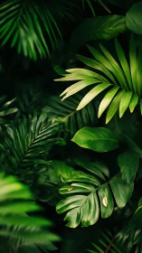 Lush tropical foliage with deep emerald layered leaves.