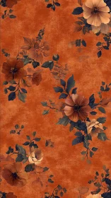 Warm Floral Blooms Dance Across Burnt Orange Canvas