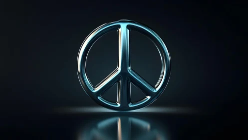 Shiny Metallic Peace Symbol on Dark Background, Modern Art Style.