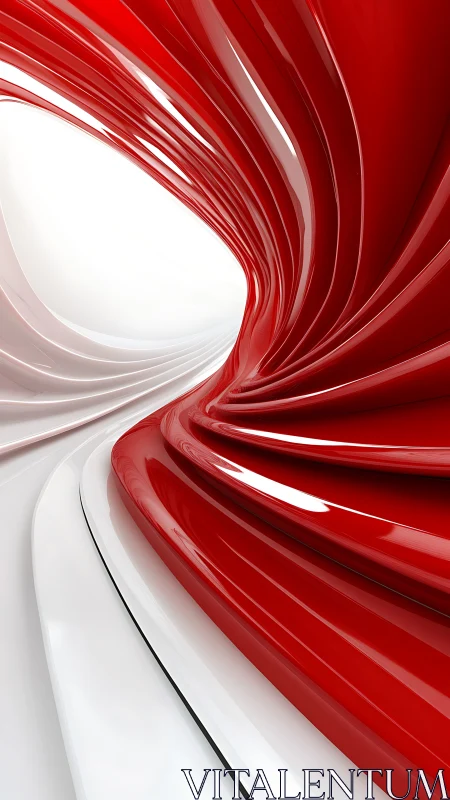 Red and white curved glossy abstract tunnel form.