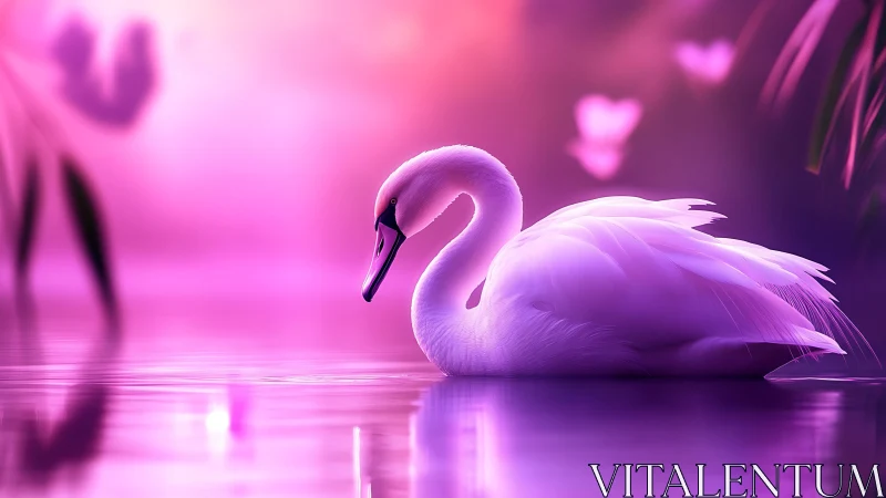 Serene Swan in Glowing Pink Paradise.