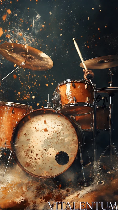 Percussive impact study with exploding particles and drum kit.