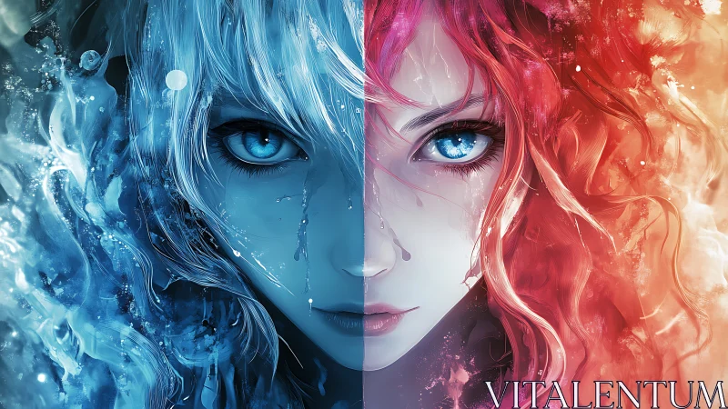 Twin elemental spirits share one powerful, luminous gaze