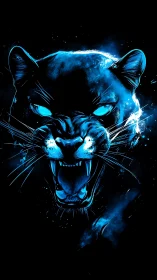 Neon Predator - Electroluminescent Feline Portrait with Dynamic Energy.