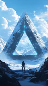 Monolithic Triangular Gate in Glacial Sci-Fi Landscape Digital Painting.