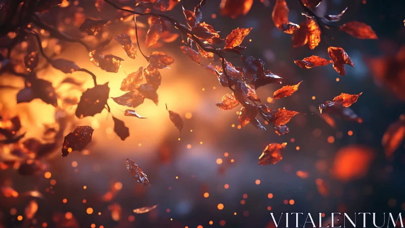 Cinematic autumn foliage with luminous bokeh backlighting.
