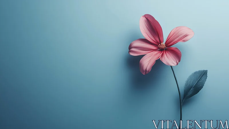 Single pink flower on cyan gradient background, high key render