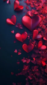 Three-Dimensional Crimson Heart Forms Cascading Across Deep Navy Substrate.