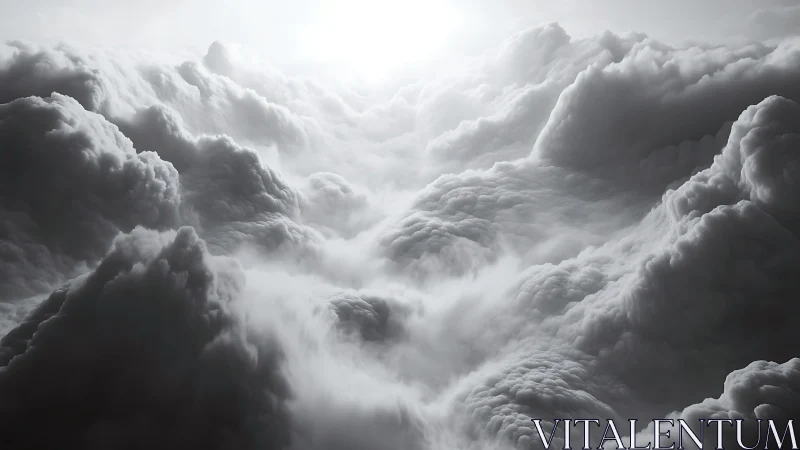 Storm-sculpted clouds surge toward a distant radiant sky.