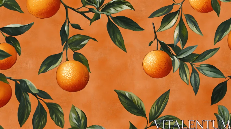 Citrus branch pattern with textured digital foliage rendering.