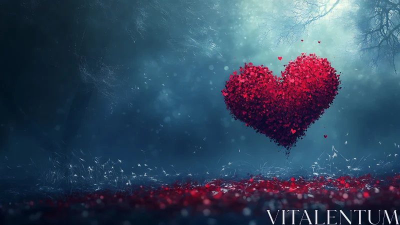 Composite Heart Form Constructed from Red Particles in Atmospheric Setting