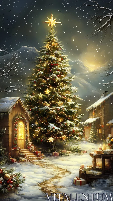 Snow-whispered village glows beneath a storybook Christmas star