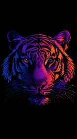 Neon gradient tiger portrait uses radial lighting and vector strokes