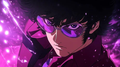 Intense anime hero portrait in magenta energy storm.