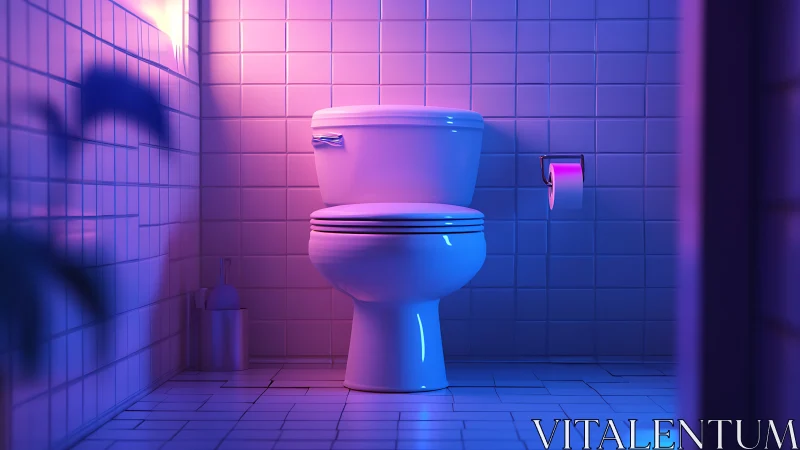 Neon bathroom throne glowing in dreamy cyber twilight.