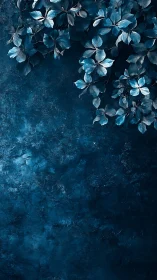 Frosted Botanical Forms Against Deep Teal Weathered Surface