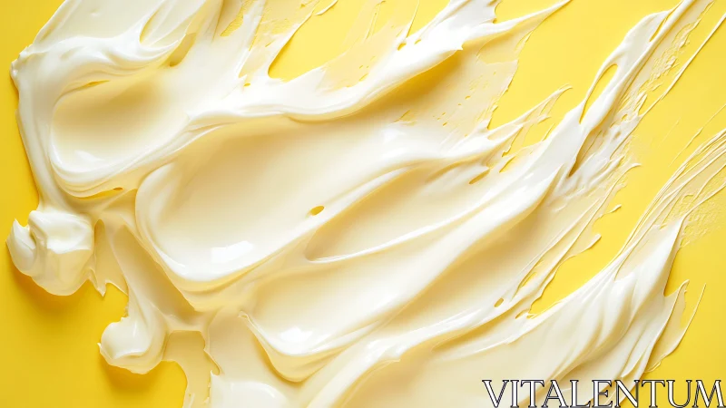 Creamy white paint streaks on vibrant yellow background, abstract style.