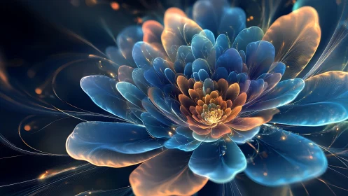Luminescent fractal blossom in layered digital painting construct.