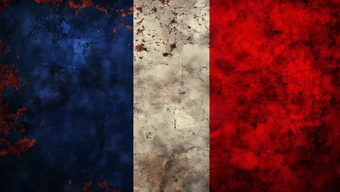 Weathered tricolor flag rendered as textured grunge surface