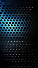 Metallic hexagon grid glows with cool electric blue light