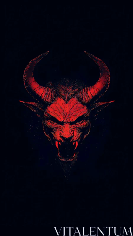 Fiery horned demon face glowing against deep midnight dark.